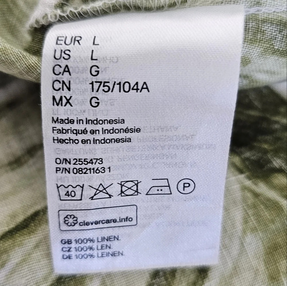 H&M linen button front palm  print camisole green white large NWOT - Picture 9 of 10